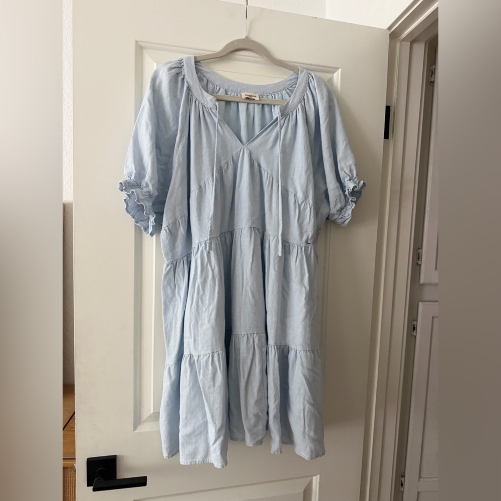 Hayden Los Angeles Light Blue Button-Front Ruffle Sleeve Mini Dress Lace